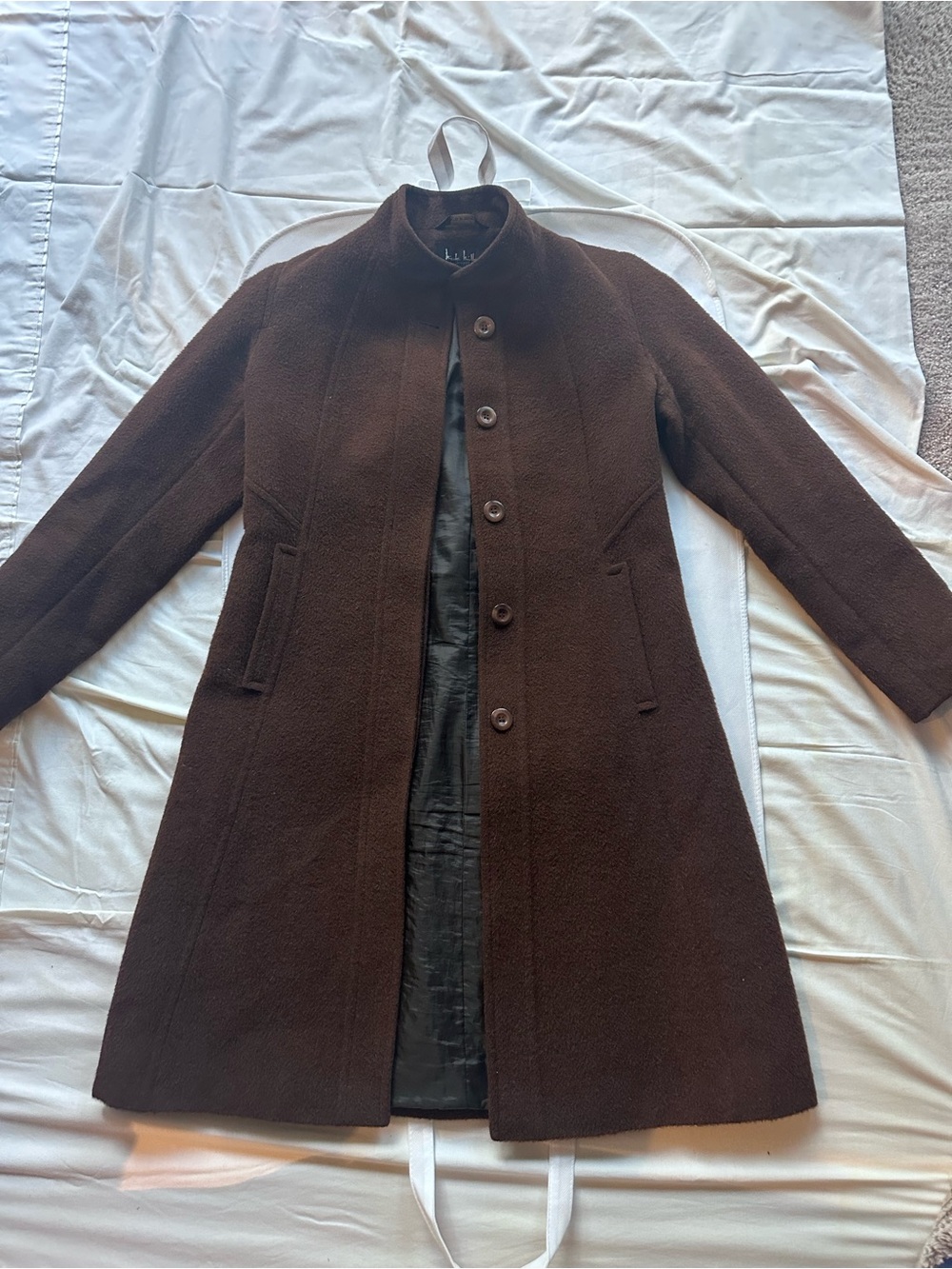Nicole Miller Chocolate Brown Tailored Wool Trench Coat